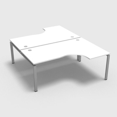 Bench 2 plateaux compact  90 degrs retour 60 cm gamme Conect - blanc neige - Longueur 180 - Pitement Fixe gris aluminium