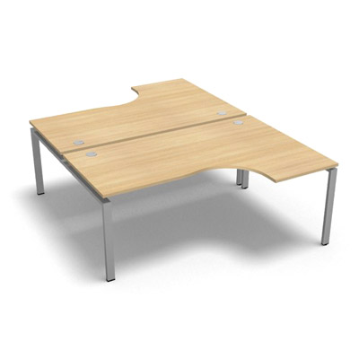 Bench 2 plateaux compact  90 degrs retour 60 cm gamme Conect - chne clair - Longueur 180 - Pitement Fixe gris aluminium