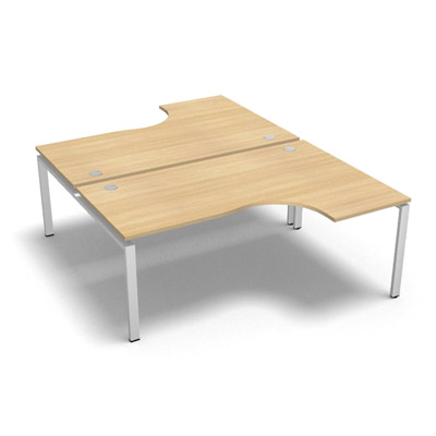 Bench 2 plateaux compact  90 degrs retour 60 cm gamme Conect - chne clair - Longueur 180 - Pitement Fixe blanc