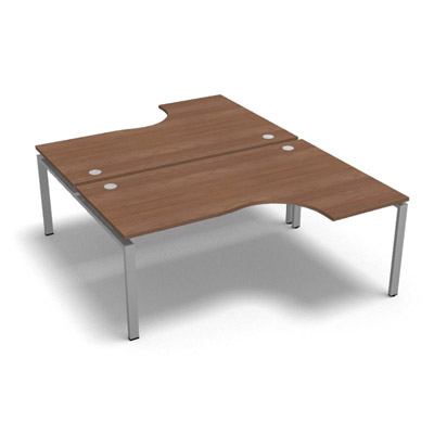 Bench 2 plateaux compact  90 degrs retour 60 cm gamme Conect - noyer ambr - Longueur 180 - Pitement Fixe gris aluminium