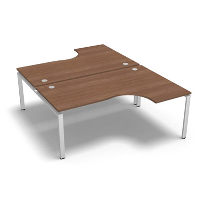 Bench 2 plateaux compact  90 degrs retour 60 cm gamme Conect - noyer ambr - Longueur 180 - Pitement Fixe blanc