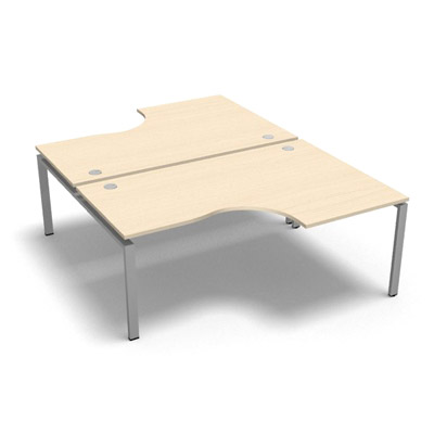 Bench 2 plateaux compact  90 degrs retour 80 cm gamme Conect - rable blanc - Longueur 180 - Pitement Fixe gris aluminium
