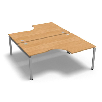 Bench 2 plateaux compact  90 degrs retour 80 cm gamme Conect - htre saumonn - Longueur 180 - Pitement Fixe gris aluminium