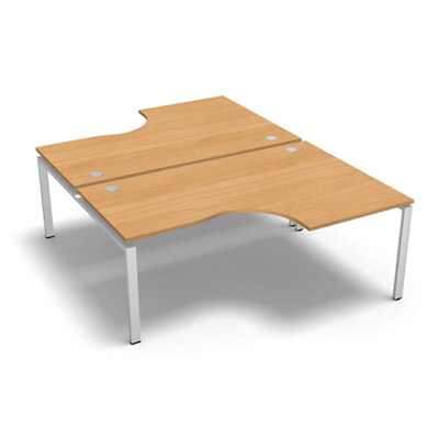 Bench 2 plateaux compact  90 degrs retour 80 cm gamme Conect - htre saumonn - Longueur 180 - Pitement Fixe blanc
