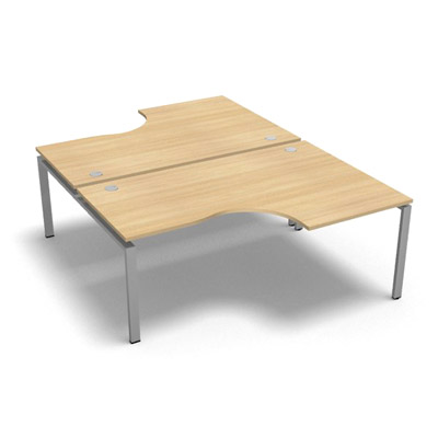 Bench 2 plateaux compact  90 degrs retour 80 cm gamme Conect - chne clair - Longueur 180 - Pitement Fixe gris aluminium