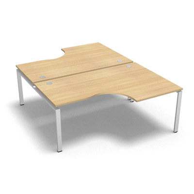 Bench 2 plateaux compact  90 degrs retour 80 cm gamme Conect - chne clair - Longueur 180 - Pitement Fixe blanc
