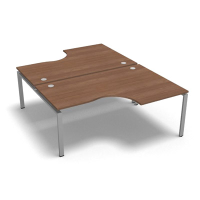 Bench 2 plateaux compact  90 degrs retour 80 cm gamme Conect - noyer ambr - Longueur 180 - Pitement Fixe gris aluminium