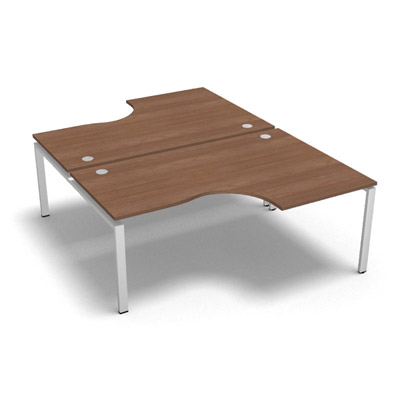 Bench 2 plateaux compact  90 degrs retour 80 cm gamme Conect - noyer ambr - Longueur 180 - Pitement Fixe blanc