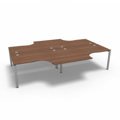Bench 4 plateaux compact  90 degrs retour 60 cm gamme Conect - noyer ambr - Longueur 320 - Pitement Fixe gris aluminium