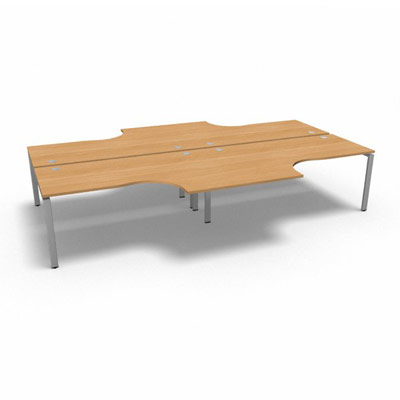 Bench 4 plateaux compact  90 degrs retour 60 cm gamme Conect - htre saumonn - Longueur 360 - Pitement Fixe gris aluminium
