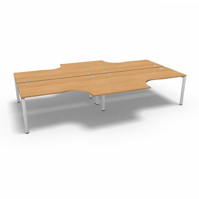 Bench 4 plateaux compact  90 degrs retour 60 cm gamme Conect - htre saumonn - Longueur 360 - Pitement Fixe blanc