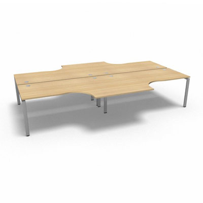 Bench 4 plateaux compact  90 degrs retour 60 cm gamme Conect - chne clair - Longueur 360 - Pitement Fixe gris aluminium