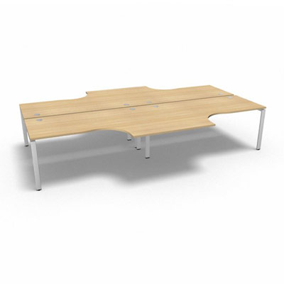 Bench 4 plateaux compact  90 degrs retour 60 cm gamme Conect - chne clair - Longueur 360 - Pitement Fixe blanc