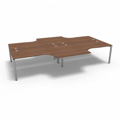 Bench 4 plateaux compact  90 degrs retour 60 cm gamme Conect - noyer ambr - Longueur 360 - Pitement Fixe gris aluminium
