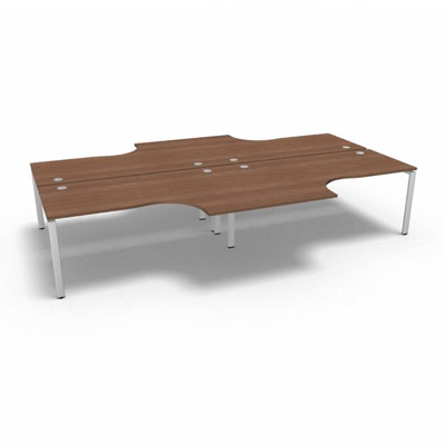 Bench 4 plateaux compact  90 degrs retour 60 cm gamme Conect - noyer ambr - Longueur 360 - Pitement Fixe blanc