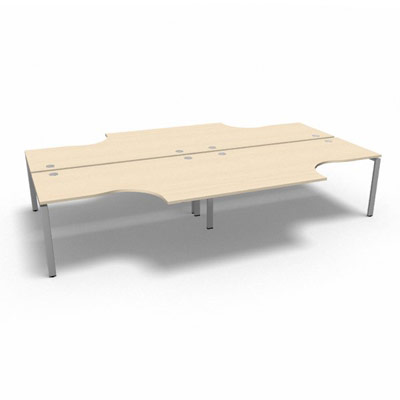 Bench 4 plateaux compact  90 degrs retour 80 cm gamme Conect - rable blanc - Longueur 360 - Pitement Fixe gris aluminium