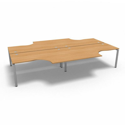 Bench 4 plateaux compact  90 degrs retour 80 cm gamme Conect - htre saumonn - Longueur 360 - Pitement Fixe gris aluminium