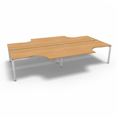 Bench 4 plateaux compact  90 degrs retour 80 cm gamme Conect - htre saumonn - Longueur 360 - Pitement Fixe blanc