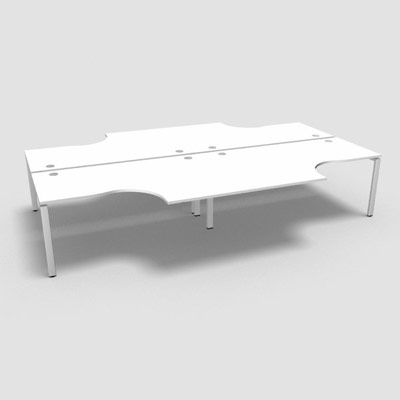 Bench 4 plateaux compact  90 degrs retour 80 cm gamme Conect - blanc neige - Longueur 360 - Pitement Fixe blanc