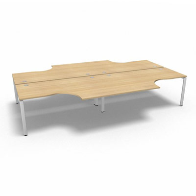 Bench 4 plateaux compact  90 degrs retour 80 cm gamme Conect - chne clair - Longueur 360 - Pitement Fixe blanc