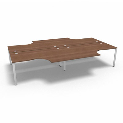 Bench 4 plateaux compact  90 degrs retour 80 cm gamme Conect - noyer ambr - Longueur 360 - Pitement Fixe blanc