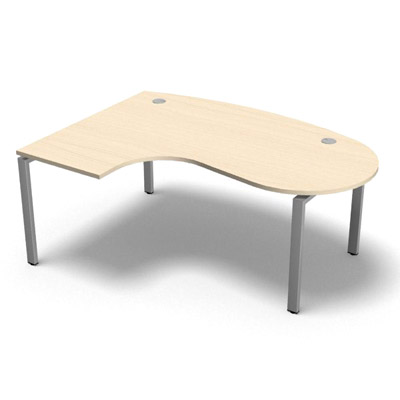 Bureau compact  90 degrs plan convivial gamme Conect - rable blanc - Longueur 180 - Pitement Fixe gris aluminium - Retour gauche