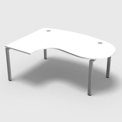 Bureau compact  90 degrs plan convivial gamme Conect - blanc neige - Longueur 180 - Pitement Fixe gris aluminium - Retour gauche