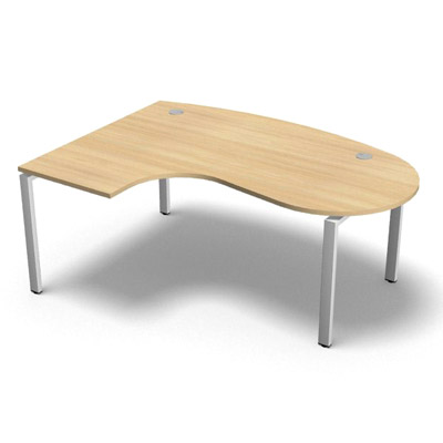 Bureau compact  90 degrs plan convivial gamme Conect - chne clair - Longueur 180 - Pitement Fixe blanc - Retour gauche