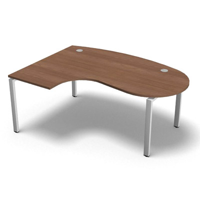 Bureau compact  90 degrs plan convivial gamme Conect - noyer ambr - Longueur 180 - Pitement Fixe blanc - Retour gauche
