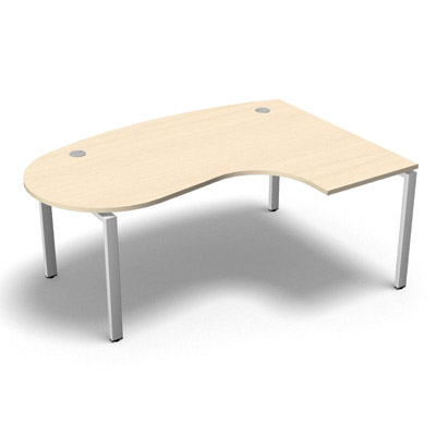 Bureau compact  90 degrs plan convivial gamme Conect - rable blanc - Longueur 180 - Pitement Fixe blanc - Retour droite