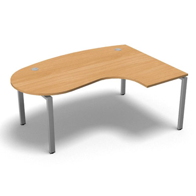 Bureau compact  90 degrs plan convivial gamme Conect - htre saumonn - Longueur 180 - Pitement Fixe gris aluminium - Retour droite