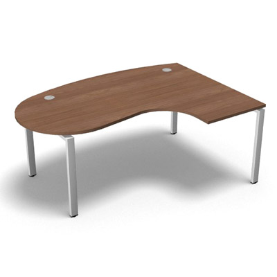 Bureau compact  90 degrs plan convivial gamme Conect - noyer ambr - Longueur 180 - Pitement Fixe blanc - Retour droite