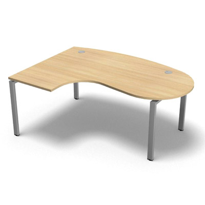 Bureau compact  90 degrs plan convivial gamme Conect - chne clair - Longueur 180 - Pitement Rglable gris aluminium - Retour gauche