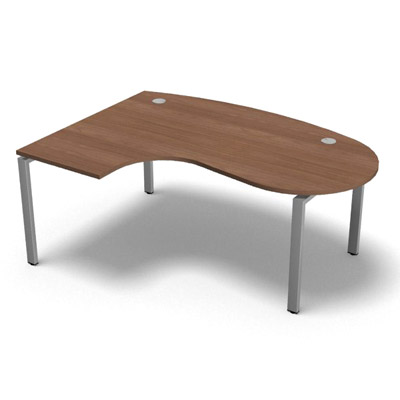 Bureau compact  90 degrs plan convivial gamme Conect - noyer ambr - Longueur 180 - Pitement Rglable gris aluminium - Retour gauche