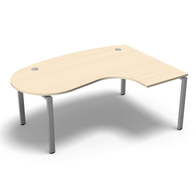 Bureau compact  90 degrs plan convivial gamme Conect - rable blanc - Longueur 180 - Pitement Rglable gris aluminium - Retour droite