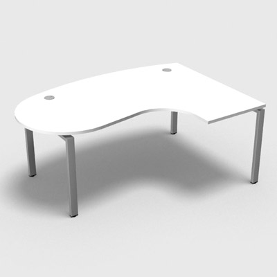 Bureau compact  90 degrs plan convivial gamme Conect - blanc neige - Longueur 180 - Pitement Rglable gris aluminium - Retour droite