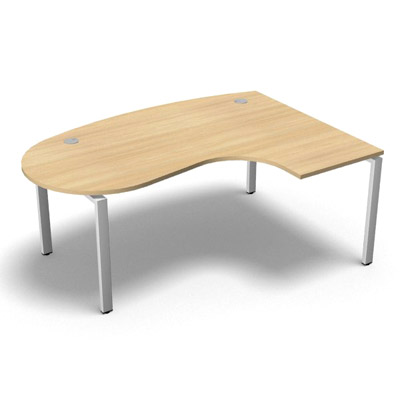 Bureau compact  90 degrs plan convivial gamme Conect - chne clair - Longueur 180 - Pitement Rglable blanc - Retour droite