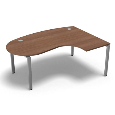 Bureau compact  90 degrs plan convivial gamme Conect - noyer ambr - Longueur 180 - Pitement Rglable gris aluminium - Retour droite