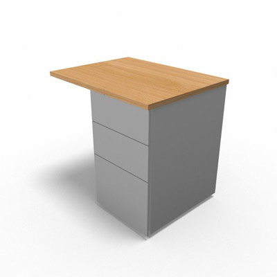 Retour suspendu sur caisson porteur gamme Conect - h�tre saumonn� - Longueur 80 - Pi�tement Fixe gris aluminium