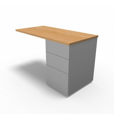 Retour suspendu sur caisson porteur gamme Conect - h�tre saumonn� - Longueur 120 - Pi�tement Fixe gris aluminium