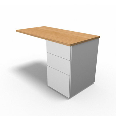 Retour suspendu sur caisson porteur gamme Conect - h�tre saumonn� - Longueur 120 - Pi�tement Fixe blanc