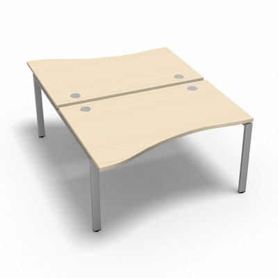 Bench 2 plateaux fixes vague asymtrique gamme Conect - rable blanc - Longueur 140 - Pitement Fixe gris aluminium