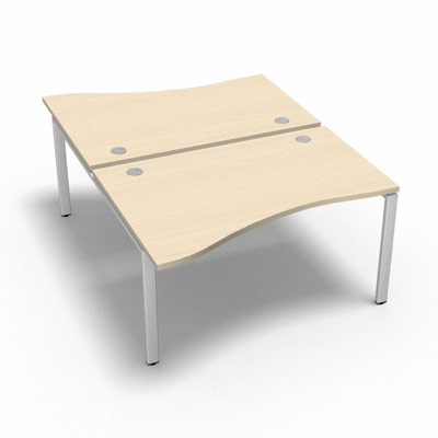 Bench 2 plateaux fixes vague asym�trique gamme Conect - �rable blanc - Longueur 140 - Pi�tement Fixe blanc