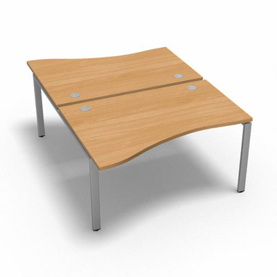 Bench 2 plateaux fixes vague asym�trique gamme Conect - h�tre saumonn� - Longueur 140 - Pi�tement Fixe gris aluminium