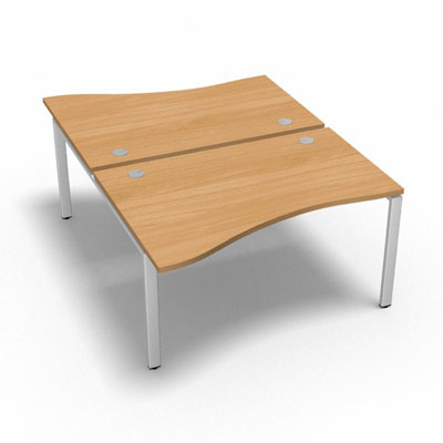 Bench 2 plateaux fixes vague asym�trique gamme Conect - h�tre saumonn� - Longueur 140 - Pi�tement Fixe blanc