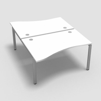 Bench 2 plateaux fixes vague asym�trique gamme Conect - blanc neige - Longueur 140 - Pi�tement Fixe gris aluminium