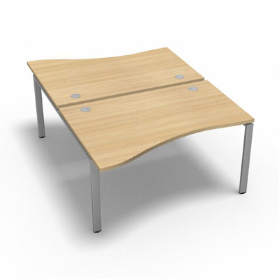 Bench 2 plateaux fixes vague asym�trique gamme Conect - ch�ne clair - Longueur 140 - Pi�tement Fixe gris aluminium