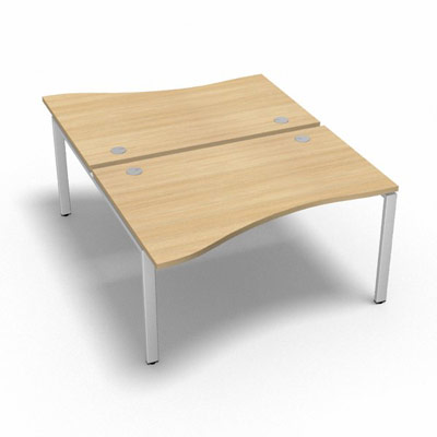 Bench 2 plateaux fixes vague asym�trique gamme Conect - ch�ne clair - Longueur 140 - Pi�tement Fixe blanc