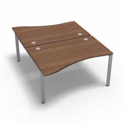 Bench 2 plateaux fixes vague asym�trique gamme Conect - noyer ambr� - Longueur 140 - Pi�tement Fixe gris aluminium