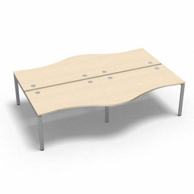 Bench 4 plateaux fixes vague asym�trique gamme Conect - �rable blanc - Longueur 280 - Pi�tement Fixe gris aluminium